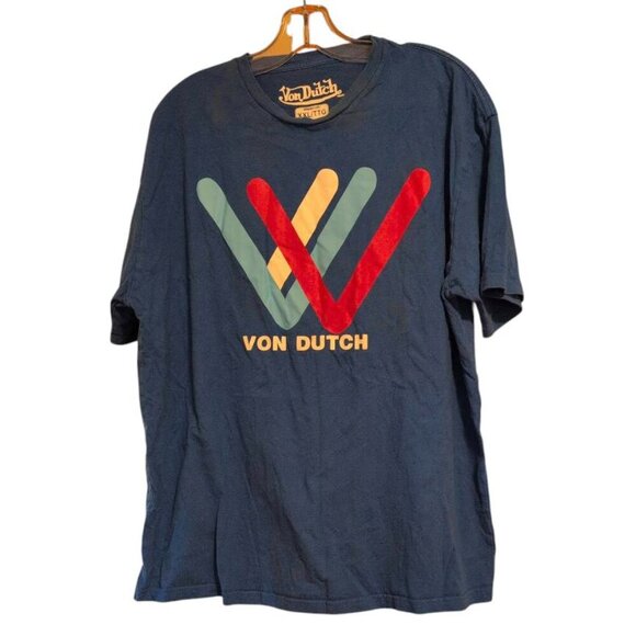 Von Dutch Tee Men's XXL Blue Graphic Print Cotton Short Sleeve Y2K Pull-over Top - Picture 1 of 5